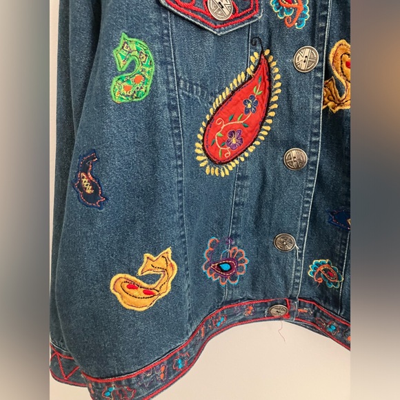 Y2K Vtg New Direction Hand Boho Embroidered Denim Jacket XL - Picture 5 of 8